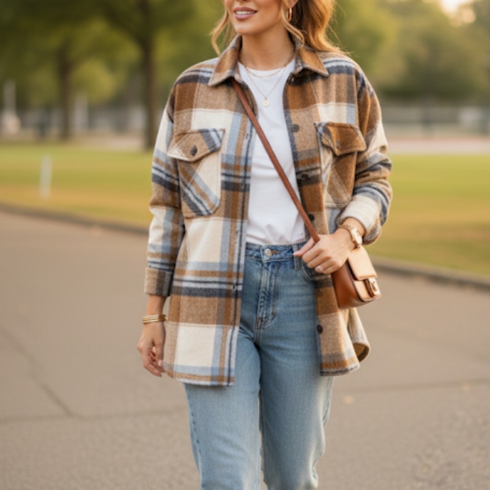 Zara Brown and Blue Plaid Jacket